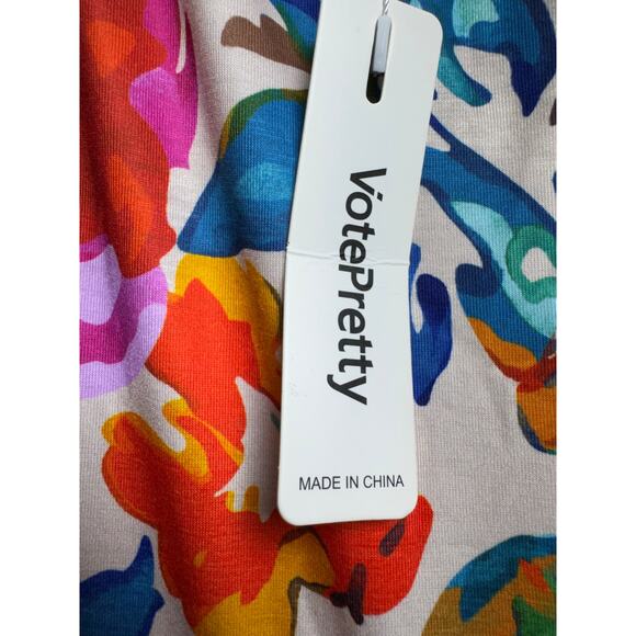 Y2K Halter Midi Dress Sz M Floral Orange Pink Teal Side Slits New Tropical Beach - Picture 4 of 9